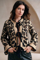 Amabel | Women's Tie-Front Leopard Print Long Sleeve Cardigan