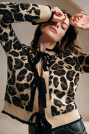 Amabel | Women's Tie-Front Leopard Print Long Sleeve Cardigan