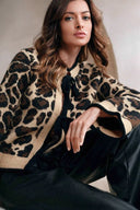 Amabel | Women's Tie-Front Leopard Print Long Sleeve Cardigan