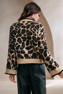 Amabel | Women's Tie-Front Leopard Print Long Sleeve Cardigan