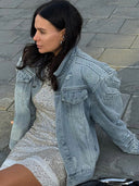 Amelie | Women's Oversized Long Sleeve Embroidered Denim Jacket