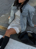 Amelie | Women's Oversized Long Sleeve Embroidered Denim Jacket