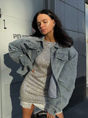 Amelie | Women's Oversized Long Sleeve Embroidered Denim Jacket