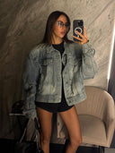Amelie | Women's Oversized Long Sleeve Embroidered Denim Jacket