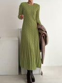 Amethyst | Women's Crew Neck Long Sleeve Cable Knit Maxi Dress