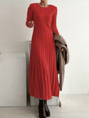 Amethyst | Women's Crew Neck Long Sleeve Cable Knit Maxi Dress