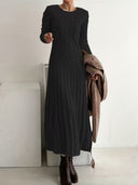 Amethyst | Women's Crew Neck Long Sleeve Cable Knit Maxi Dress