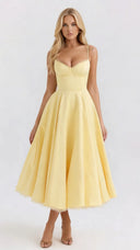 Amity | Women's Spaghetti Strap Bust Cups Flared Midi Dress