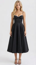 Amity | Women's Spaghetti Strap Bust Cups Flared Midi Dress