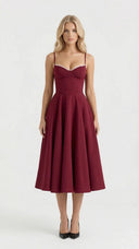 Amity | Women's Spaghetti Strap Bust Cups Flared Midi Dress