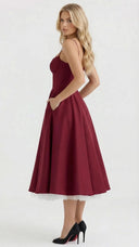 Amity | Women's Spaghetti Strap Bust Cups Flared Midi Dress