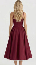 Amity | Women's Spaghetti Strap Bust Cups Flared Midi Dress