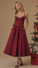 Amity | Women's Spaghetti Strap Bust Cups Flared Midi Dress
