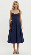 Amity | Women's Spaghetti Strap Bust Cups Flared Midi Dress