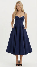 Amity | Women's Spaghetti Strap Bust Cups Flared Midi Dress