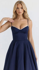 Amity | Women's Spaghetti Strap Bust Cups Flared Midi Dress
