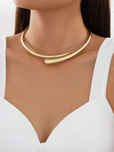 Amoura | Women's Curved Collar Tapered Drop Ends Open Cuff Necklace