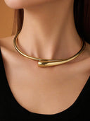 Amoura | Women's Curved Collar Tapered Drop Ends Open Cuff Necklace
