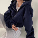 Angelique | Women's Drawstring Hood Long Sleeve Pocket Cropped Zip Hoodie