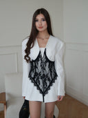 Annalise | Women's V-Neck Lace-Splicing Blazer-Style Mini Dress