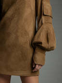 Annora | Women's Faux Suede High Neck Long Sleeve Utility Pocket Mini Dress