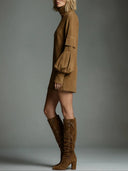Annora | Women's Faux Suede High Neck Long Sleeve Utility Pocket Mini Dress