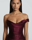 Anouk | Women's One Shoulder Draped Neck Ruched Front Satin Maxi Dress