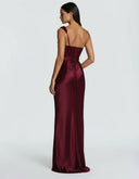 Anouk | Women's One Shoulder Draped Neck Ruched Front Satin Maxi Dress