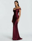 Anouk | Women's One Shoulder Draped Neck Ruched Front Satin Maxi Dress