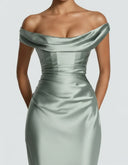 Anouk | Women's One Shoulder Draped Neck Ruched Front Satin Maxi Dress