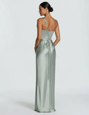 Anouk | Women's One Shoulder Draped Neck Ruched Front Satin Maxi Dress