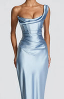Anouk | Women's One Shoulder Draped Neck Ruched Front Satin Maxi Dress