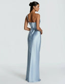 Anouk | Women's One Shoulder Draped Neck Ruched Front Satin Maxi Dress