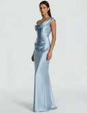 Anouk | Women's One Shoulder Draped Neck Ruched Front Satin Maxi Dress