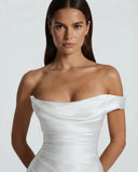 Anouk | Women's One Shoulder Draped Neck Ruched Front Satin Maxi Dress