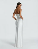 Anouk | Women's One Shoulder Draped Neck Ruched Front Satin Maxi Dress
