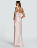 Anouk | Women's One Shoulder Draped Neck Ruched Front Satin Maxi Dress