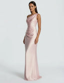 Anouk | Women's One Shoulder Draped Neck Ruched Front Satin Maxi Dress