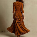 Anthea | Women's Vintage V Neck Button Front Maxi Dress