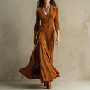 Anthea | Women's Vintage V Neck Button Front Maxi Dress