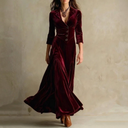 Anthea | Women's Vintage V Neck Button Front Maxi Dress