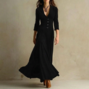 Anthea | Women's Vintage V Neck Button Front Maxi Dress