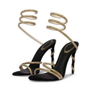 Antonia | Women's Rhinestone Spiral Ankle Wrap Open Toe Stiletto Heels