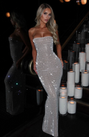 Arabella | Women's Strapless Rhinestone Grid Geometric Maxi Party Dress