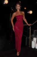 Arabella | Women's Strapless Rhinestone Grid Geometric Maxi Party Dress