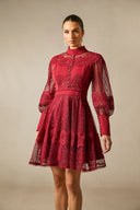 Arden | Women's Embroidered Lace Long Balloon Sleeve Elegant Dress