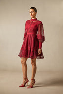 Arden | Women's Embroidered Lace Long Balloon Sleeve Elegant Dress