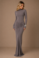 Aria | Women's Mock Neck Long Sleeve Ruched Draped Front Maxi Dress