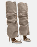 Arianne | Women's Open Toe Ruched Slouchy Stiletto Knee High Heel Boots