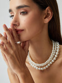 Arlette | Women's Layered Pearl Three Strand Bead Necklace